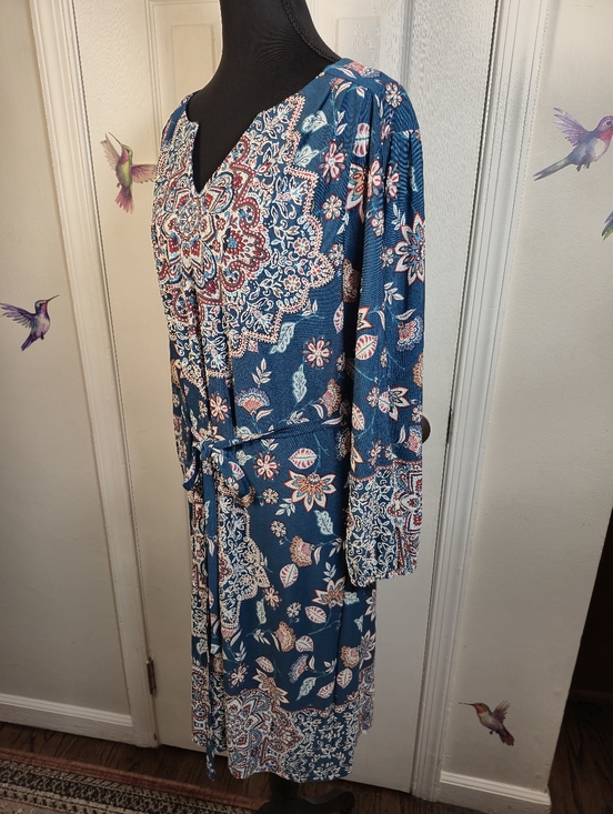 Luxology Boho Medallion Midi Dress with Belt Teal XL - Picture 6 of 8